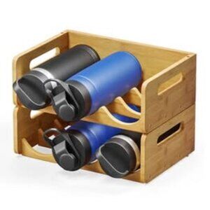 SpaceAid 2-Tier Bamboo Water Bottle Organizer Rack – Holds 6 Bottles